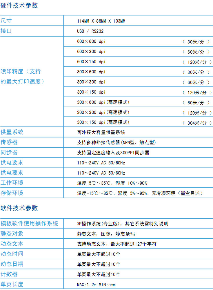 包裝噴碼機技術參數